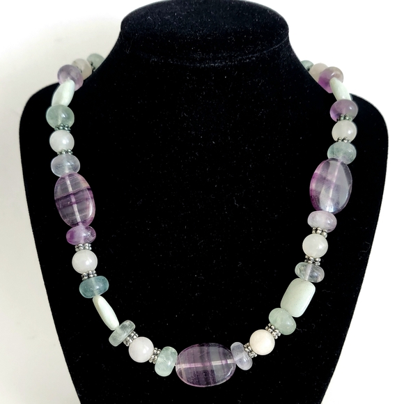 VTG natural Fluorite gemstone handmade necklace 19" - Picture 6 of 14
